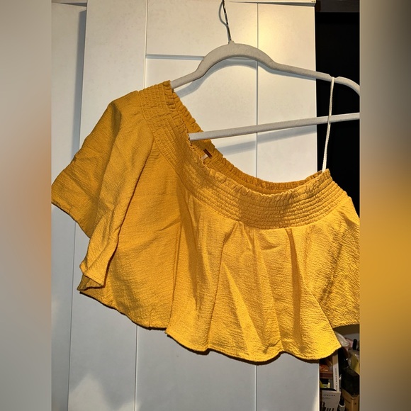 NWOT Free People Yellow Go For Drama Ruffle One Shoulder Top